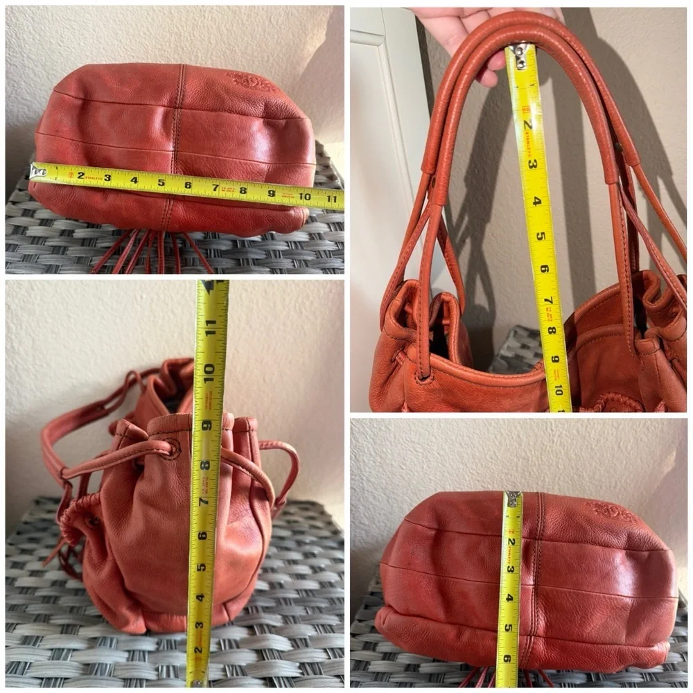 Nine West Vintage America Rust Leather Drawstring Shoulder Bag Floral Lining - Picture 4 of 16